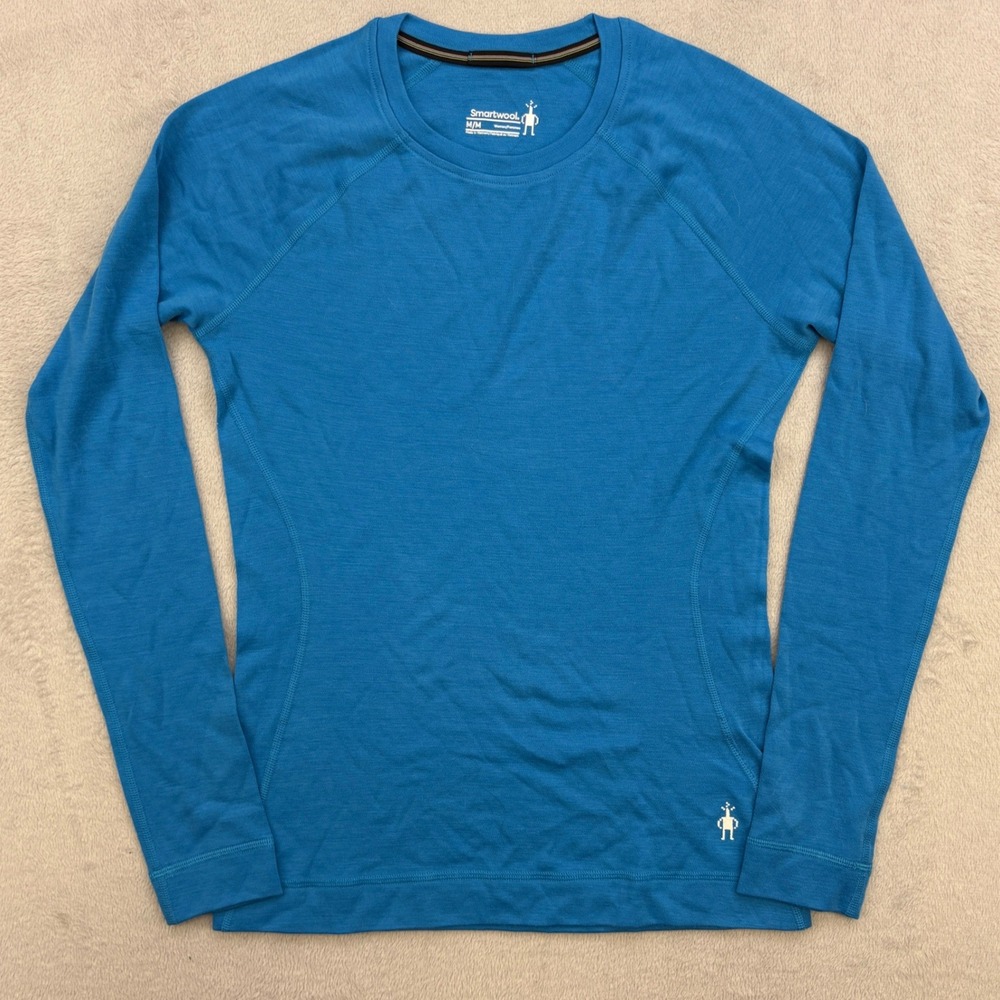 Smartwool Shirt Womens Medium Blue Merino Wool Base Layer Thermal Long Sleeve